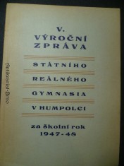 náhled knihy - V. výroční zpráva státního reálného gymnasia v Humpolci za školní rok 1947-48