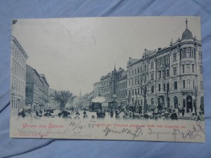 náhled knihy - Gruss aus Brünn. Ansicht der Neugasse gegen die Stadt vom Augarten aus
