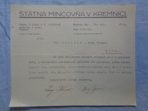 náhled knihy - Štátna mincovňa v Kremnici. Doklad o zaslání medailí.