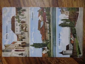 náhled knihy - Pohlednice - Rudig, Marktplatz & Teichpartie & Schule u. Kirche   ... Vroutek